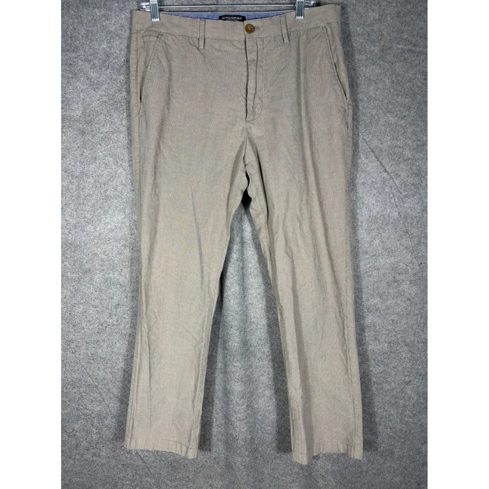 Banana Republic‎ Kentfield Pant Mens 34x30 Tan Micro Houndstooth Chino Trousers